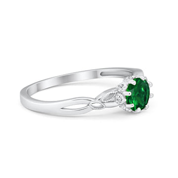 Art Deco Wedding Ring Simulated Green Emerald CZ 925 Sterling Silver